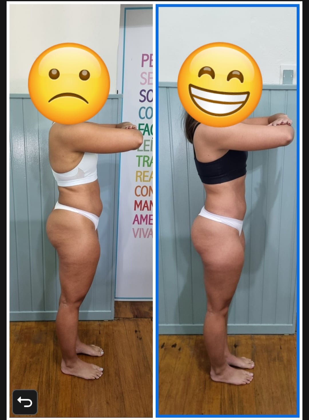 Antes e depois de aluna da consultoria